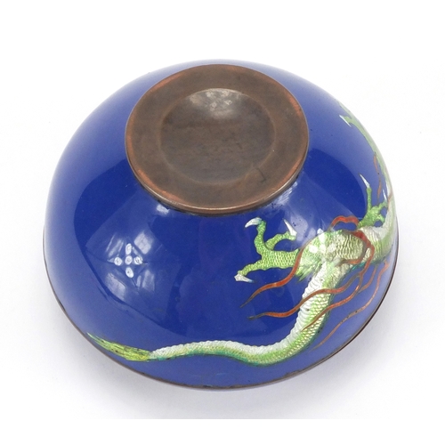 2396 - Japanese cloisonné box and cover, decorated with two dragons, 11cm in diameter