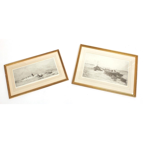 54 - W. Wyllie - Pair of pencil numbered prints, fishing boats, each mounted and framed, the largest 53cm... 