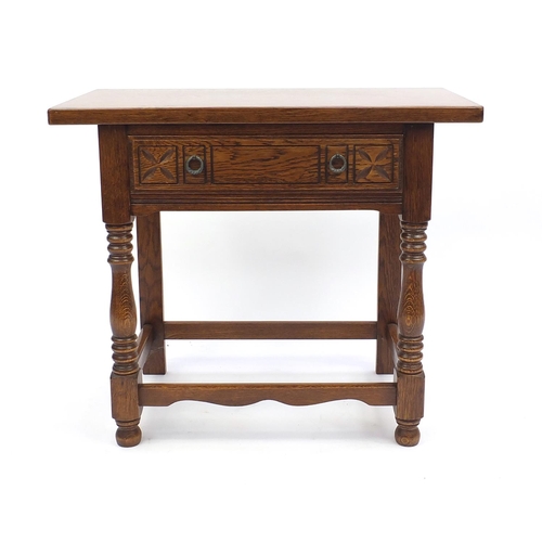 39 - Oak side table fitted with a frieze drawer, 70cm H x 82cm W x 43cm D