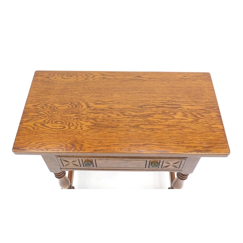 39 - Oak side table fitted with a frieze drawer, 70cm H x 82cm W x 43cm D
