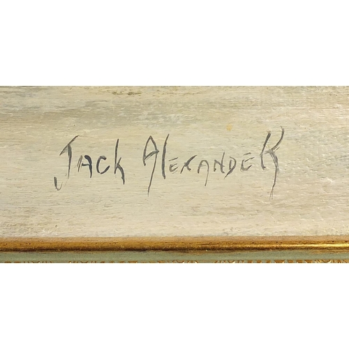 57 - Jack Alexander, oil onto canvas, foggy cliff scene, gilt framed, 60cm x 50cm