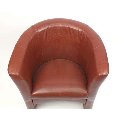 47 - Tan leather tub chair, 76cm high