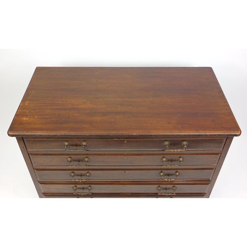 3 - Edwardian mahogany six drawer linen chest with bracket feet, 94cm high x 46cm W x 55cm D