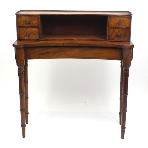 6 - Regency side table fitted with two pairs of small drawers on ring turned legs, 96cm H x 87cm W x 35c... 