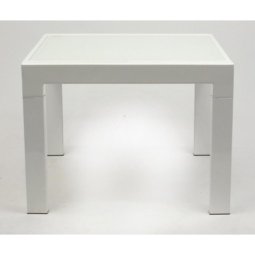 44 - White painted metal extending coffee table with inset glass tops, 45cm H x 60cm W x 60cm D (when not... 