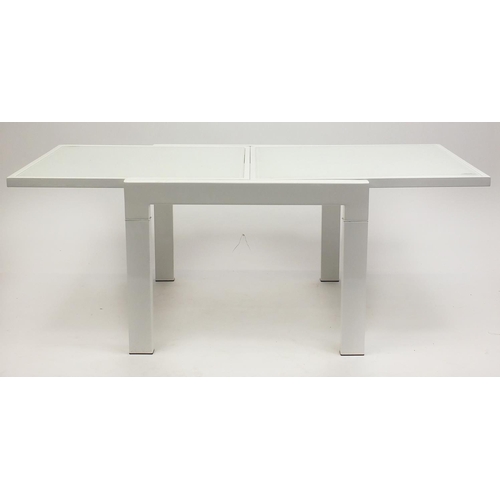 44 - White painted metal extending coffee table with inset glass tops, 45cm H x 60cm W x 60cm D (when not... 