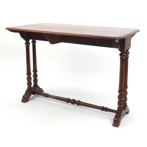 3 - Victorian mahogany occasional table on turned supports, 70cm H x 99cm W x 59cm D