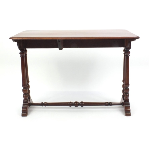 3 - Victorian mahogany occasional table on turned supports, 70cm H x 99cm W x 59cm D