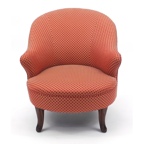 2039 - Mahogany framed tub chair with salmon checked upholstery, 70cm high