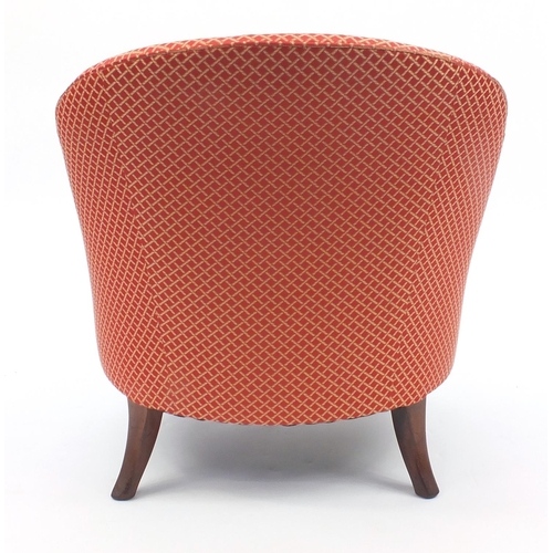 2039 - Mahogany framed tub chair with salmon checked upholstery, 70cm high