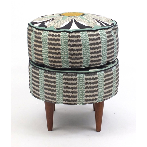 2028 - Orwell & Goode badger pattern stool and cushion, the stool 38cm high x 50cm in diameter