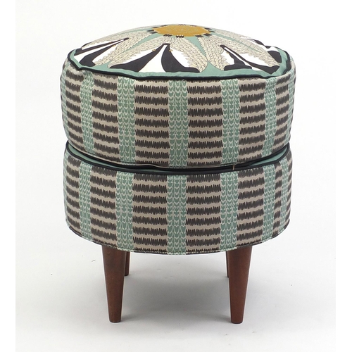 2028 - Orwell & Goode badger pattern stool and cushion, the stool 38cm high x 50cm in diameter