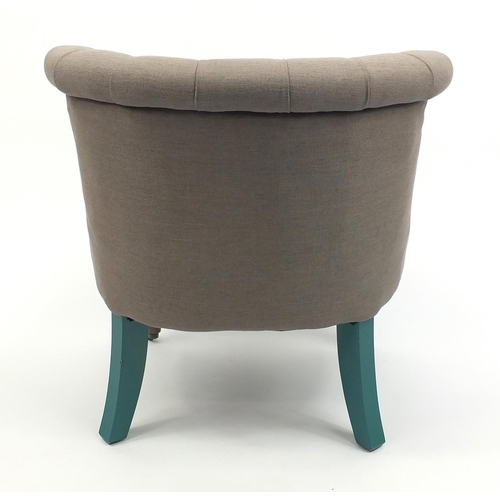 2016 - Grey button back tub chair with turquoise painted legs, 68cm high