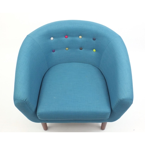 2022 - Turquoise button back tub chair, 75cm high