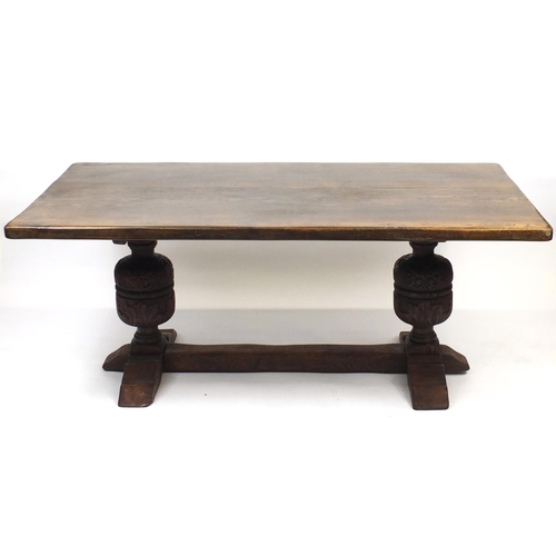 2036 - Large oak refectory table, with carved cup and cover bulbous legs, 76cm H x 185cm W x 102cm D
