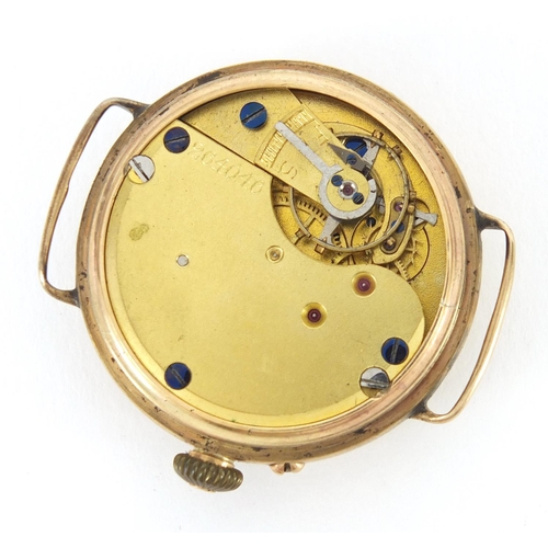 930 - Gentleman's 9ct gold trench watch by T & J Perry of Regent Street London, with luminous hands and su... 