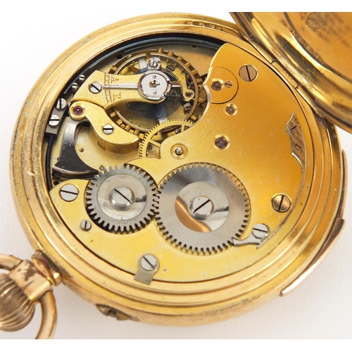 972 - Gentleman's gold plated chime repeating pocket watch with subsidiary dial, approximately 5.5cm in di... 