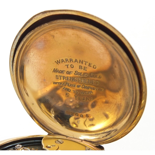 972 - Gentleman's gold plated chime repeating pocket watch with subsidiary dial, approximately 5.5cm in di... 