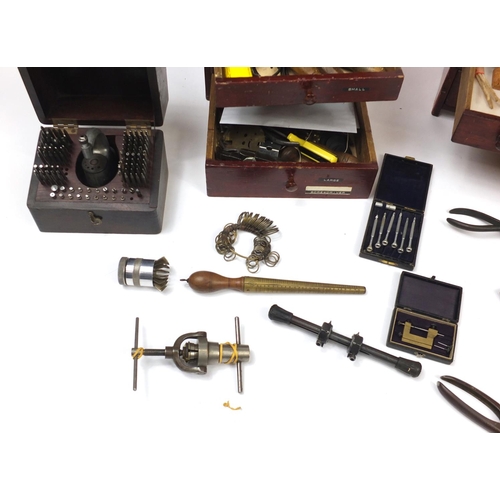 125 - Large Collection of vintage watch makers precision tools, parts and accessories, mostly housed in th... 