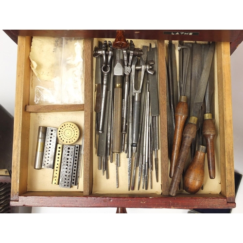 125 - Large Collection of vintage watch makers precision tools, parts and accessories, mostly housed in th... 