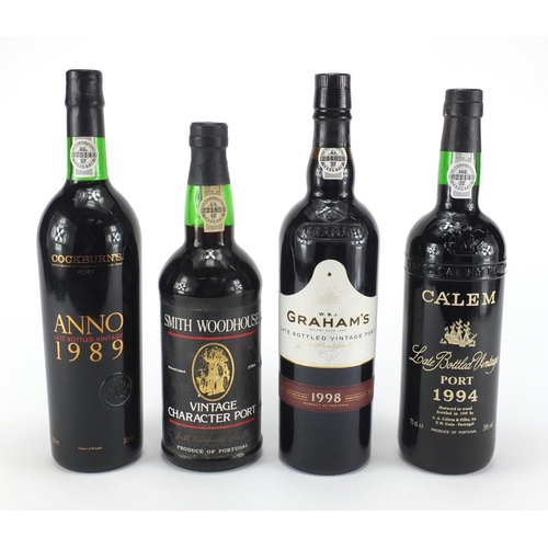 2098 - Four bottles of vintage port, Calem 1994, Grahams 1988, Smith Woodhouse and Cockburns
