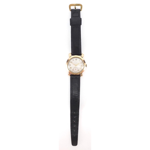 937 - Gentleman's 9ct gold Trebex wristwatch with Arabic numerals and subsidiary dial, numbered 3907 to th... 