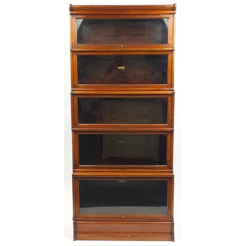 2001 - Globe-Wernicke american walnut five section glazed bookcase, with label,  200cm H x 87cm W x 40cm D
