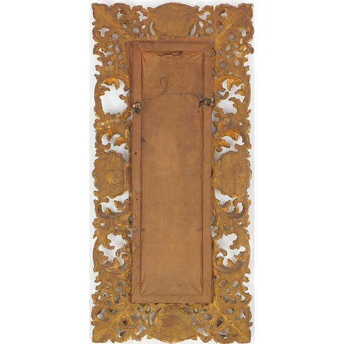 2027 - Rectangular gilt wood mirror carved with a camphor leaves, with bevelled glass plate 75cm x 37cm