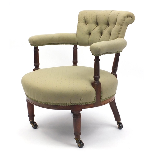 19 - Victorian walnut framed bedroom chair with button back upholstery