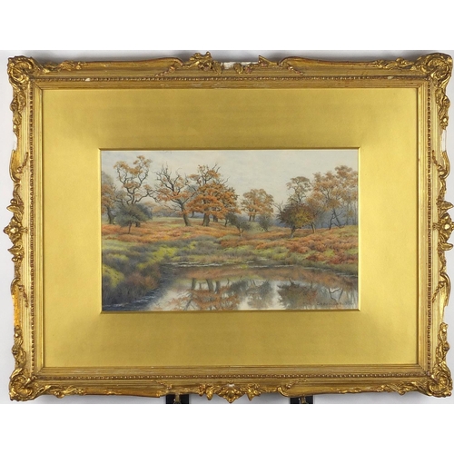 1024 - Charles A Brindley 1915 - Richmond Park pond, watercolour, inscribed labels verso, mounted and frame... 