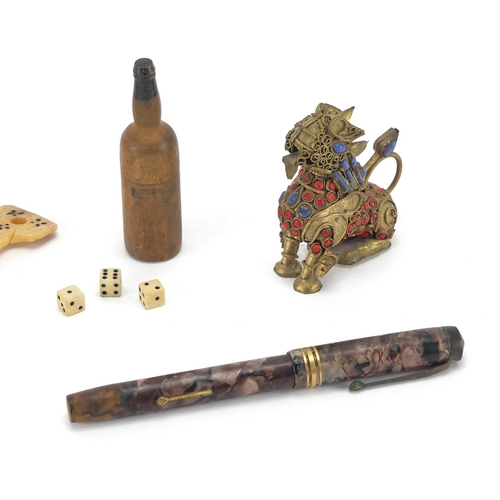 39 - Miscellaneous objects including a marbleised Conway Stewart fountain pen with gold nib, silver bonbo... 