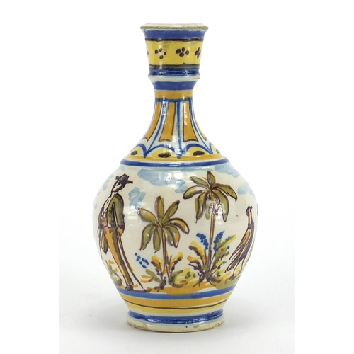 595 - Continental possibly Spanish faience glazed pottery vase, hand painted with a continuous band of a m... 