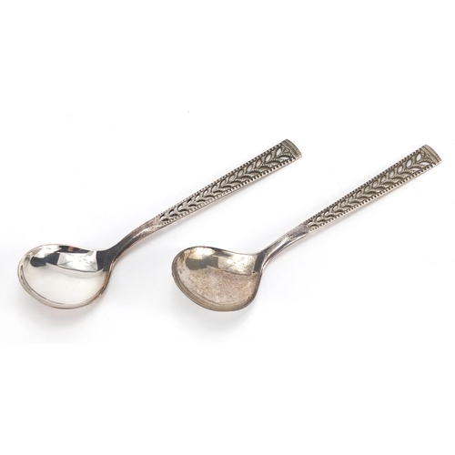 780 - Pair of Norwegian 835S silver spoons, each 15cm in length, approximate weight 48.0 g