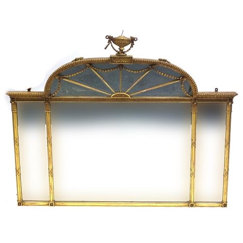 20 - Victorian gilt framed over mantel mirror with swag and urn design, 90cm high x 116cm wide