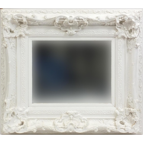 27 - Ornate white painted mirror, 89cm x 79cm