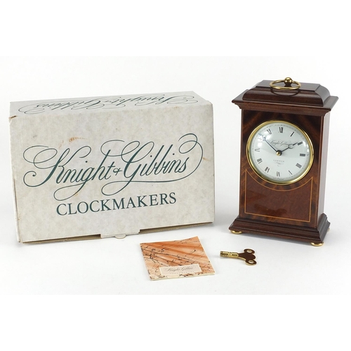 Knight & Gibbins of London inlaid mahogany chiming mantel clock