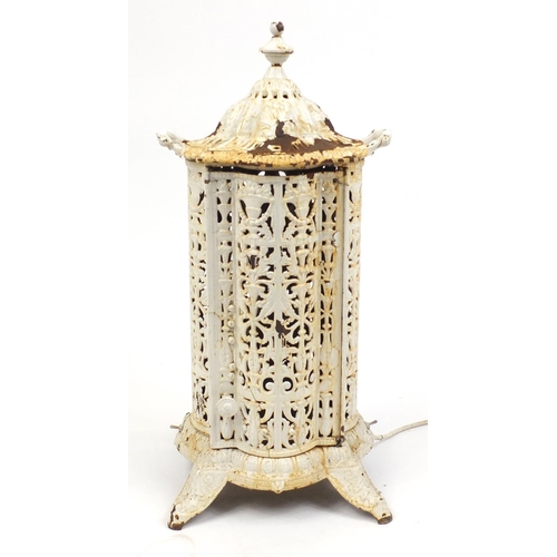 2041 - Victorian white painted cast iron heater converted for electric use, with twin handles, 82cm high