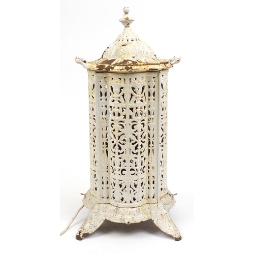 2041 - Victorian white painted cast iron heater converted for electric use, with twin handles, 82cm high