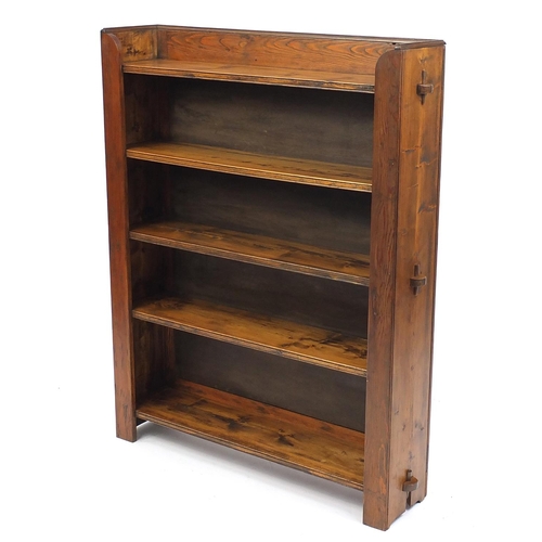 38 - Stained pine five shelf open bookcase, 118cm high