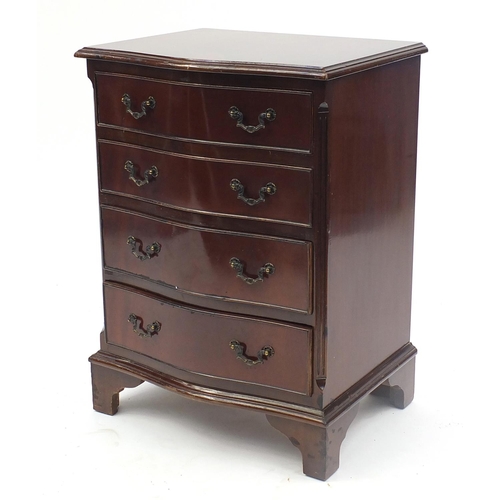 9 - Reproduction mahogany serpentine front four drawer chest, 71cm H x 52cm W x 40cm D