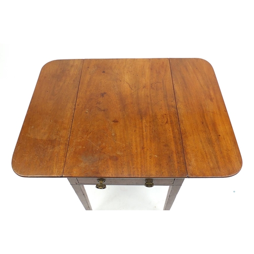 17 - Georgian mahogany Pembroke table on tapering legs, 70cm H x 53cm W x 75cm D (when folded)
