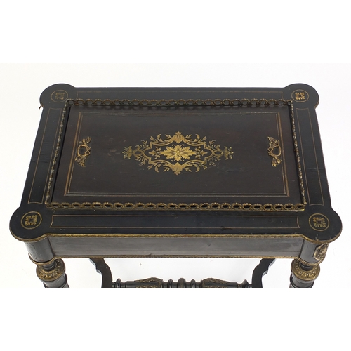 2031 - Victorian ebonised stand with ormolu gallery and mounts, 77cm H x 61cm W x 41cm D
