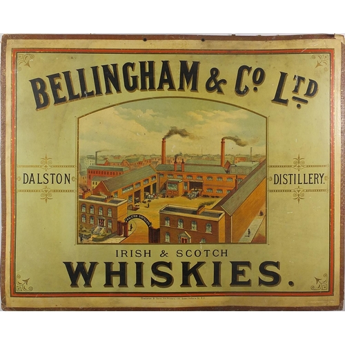 157 - Bellingham & Co Irish & Scotch Whiskies lithographic advertising sign, 59cm x 49cm