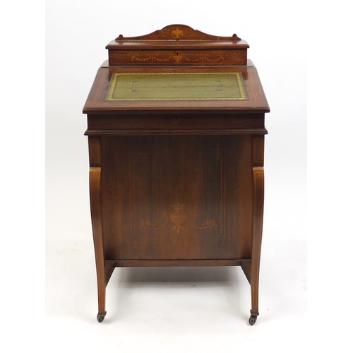 2011 - Victorian inlaid rosewood davenport with pen tray above a fall with fitted interior, 93cm H x 56cm W... 