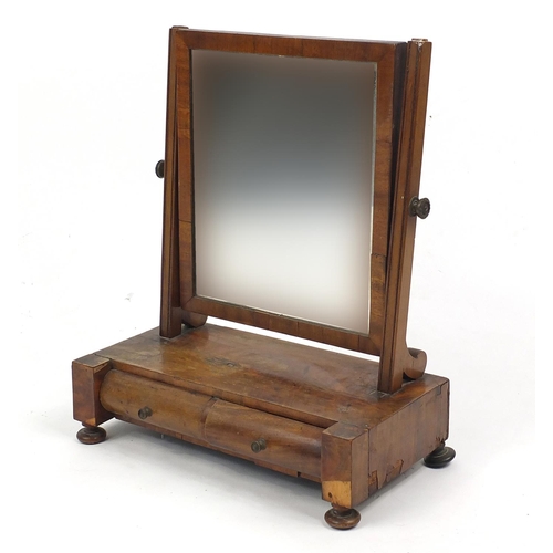 47 - Victorian mahogany toilet mirror fitted with two drawers to the base, 53cm high