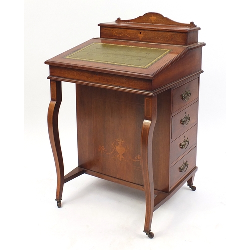2011 - Victorian inlaid rosewood davenport with pen tray above a fall with fitted interior, 93cm H x 56cm W... 