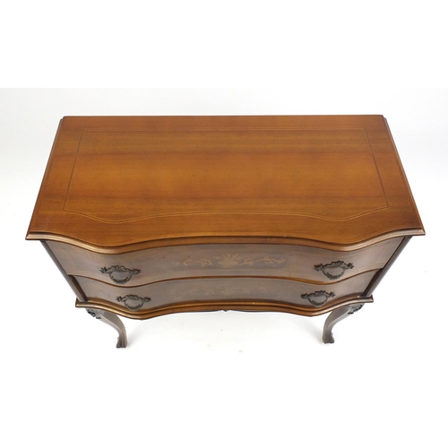 35 - Inlaid mahogany two drawer chest of serpentine outline, 74cm H x 76cm W x 35cm D