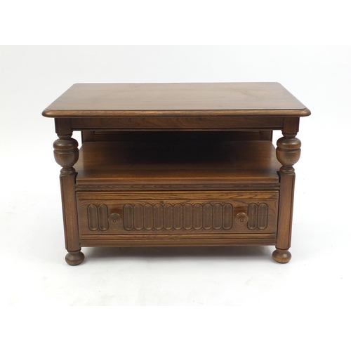 60 - Ercol stained elm television/multimedia stand with drop leaf and a frieze drawer, 47cm H x 73cm W x ... 