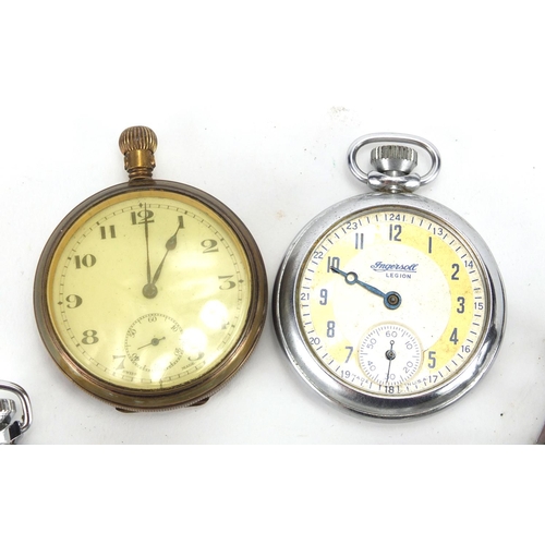 235 - Four gentleman's open face pocket watches including an Ingersoll example