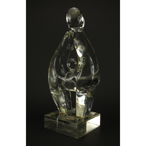 632 - Murano glass sculpture, La Famiglia by Loredino Rosin, with intaglio seal, etched to the square base... 